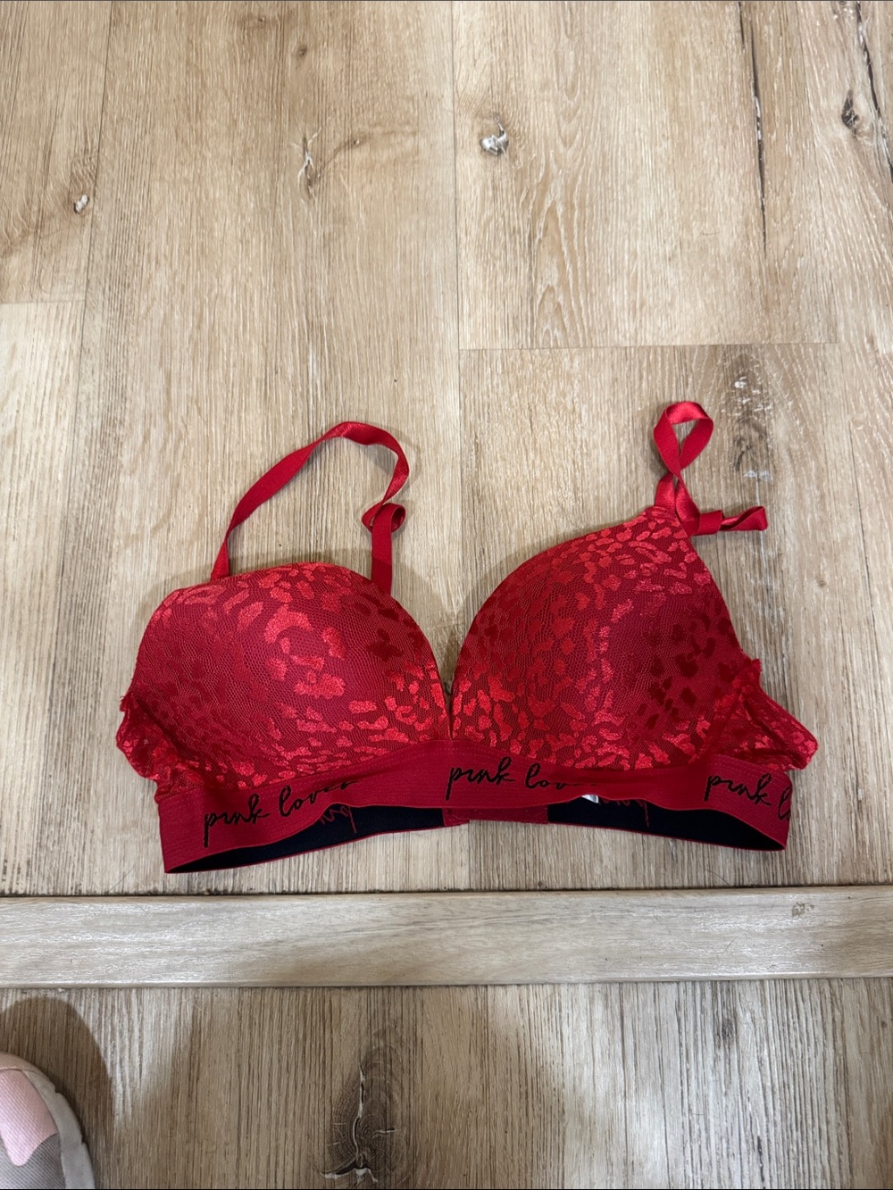 Pink Clove Red Lace Push-Up Bra with Script Band